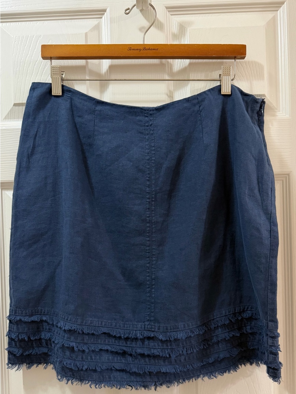 Tommy Bahama Two Palms Fringed Skirt Size 12 Navy Linen Ocean Deep NWT